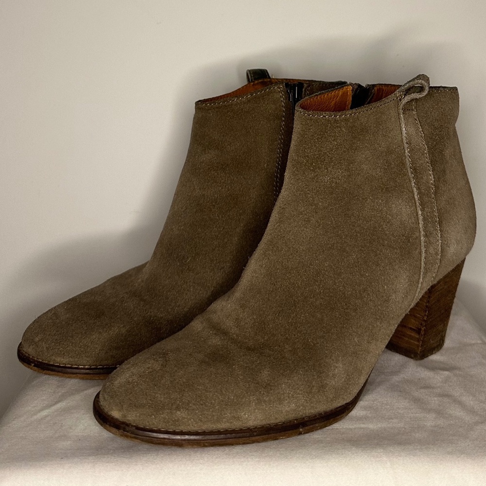 Madewell Women’s Size 7 Billie Boot Suede Ankle Bootie Tan Leather Block Heel
